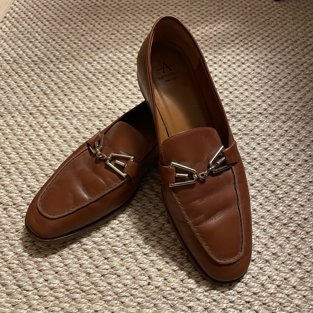 Aquatalia Waterproof Cognac Horsebit Loafers